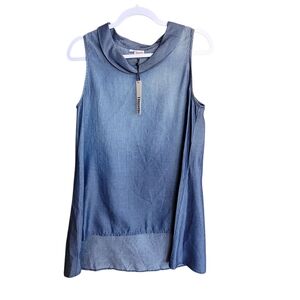 Tianello "Winston" Light Weight Tencel Denim Chambray "Briata Cowl Neck XS Overs